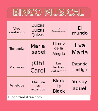 MUSICAL Bingo Card