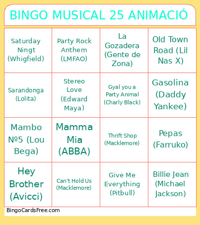MUSICAL 25 ANIMACIÓ Bingo Card