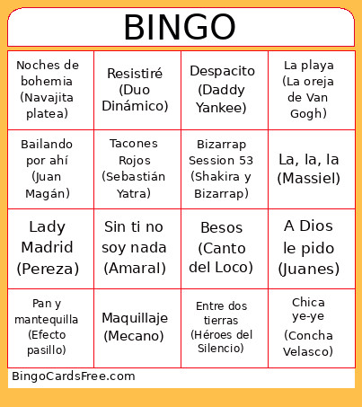 Musical Bingo Card