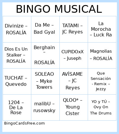 MUSICAL Bingo Card