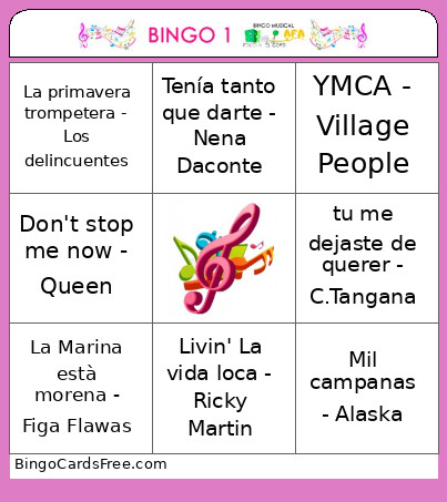 Musical Bingo Card
