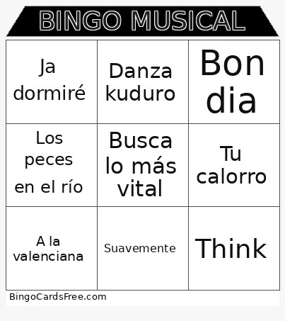 Musical Bingo Card
