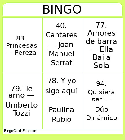 Musical 3 Bingo Card