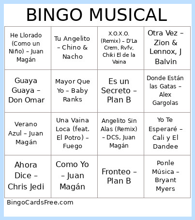 MUSICAL Bingo Card