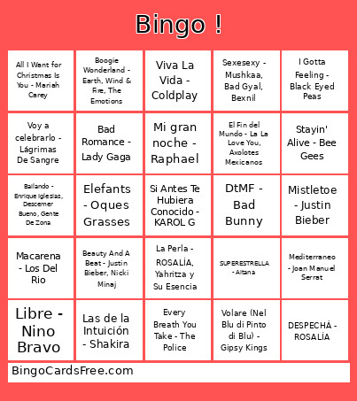Musical Bingo Card