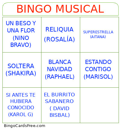 MUSICAL Bingo Card