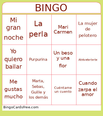 Musical Bingo Card 2
