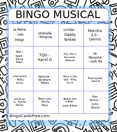 MUSICAL Bingo Card