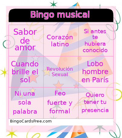 Musical Bingo Card