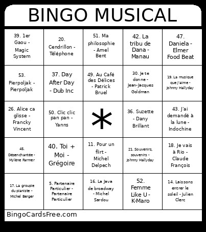 MUSICAL Bingo Card