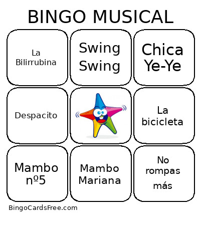 Musical Bingo Card