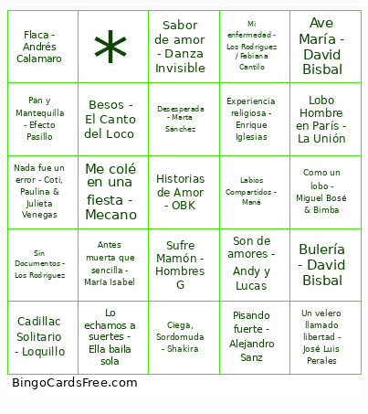 Musical Bingo Card 2