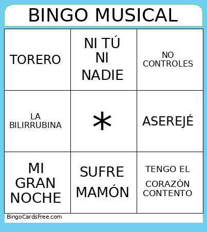 MUSICAL Bingo Card