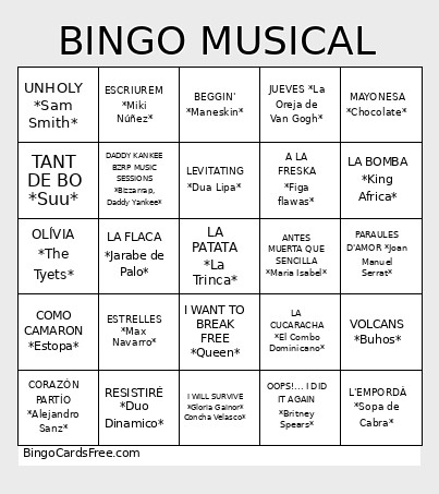 MUSICAL Bingo Card