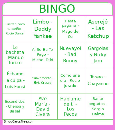 Musical Bingo Card