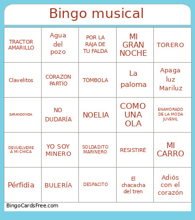 Musical Bingo Card