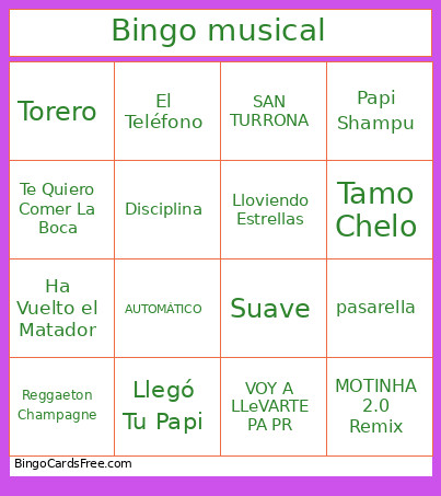 Musical Bingo Card 2