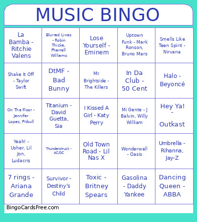 MUSICAL Bingo Card