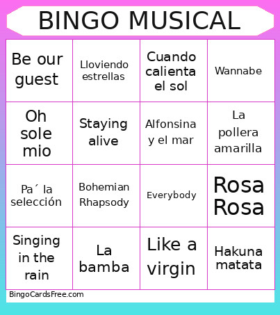 Musical Bingo Card 2