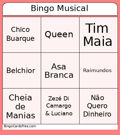 Musical Bingo Card