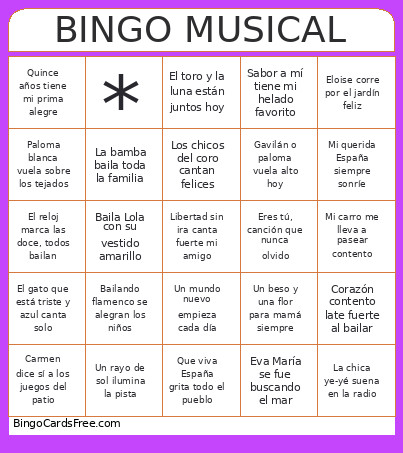 MUSICAL Bingo Card