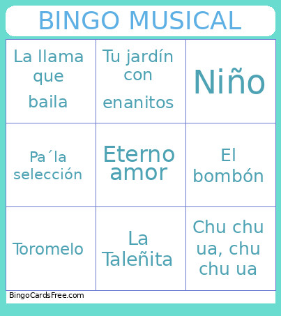 Musical Bingo Card