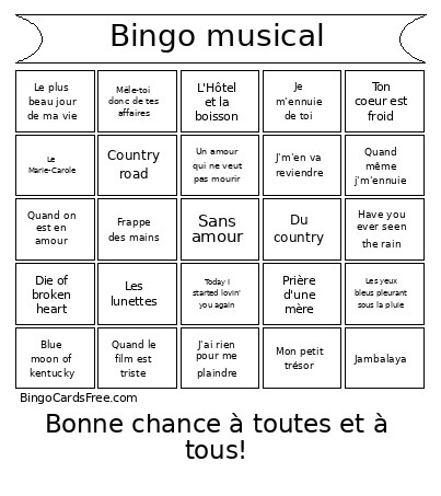 Musical Bingo Card