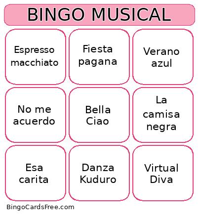 Musical Bingo Card