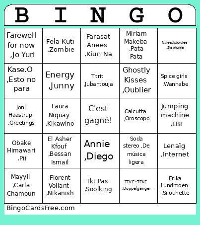 Musical Bingo Card 2