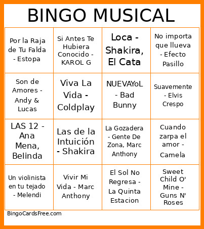 MUSICAL Bingo Card 2