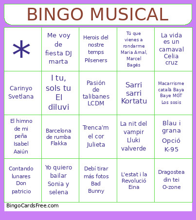 MUSICAL Bingo Card