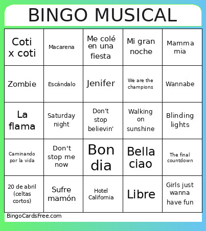 Musical Bingo Card