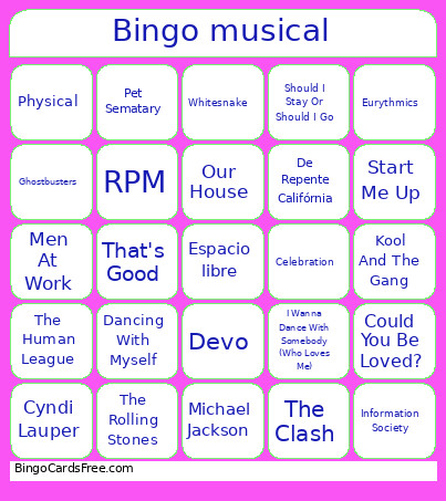 Musical Bingo Card