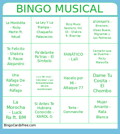 Musical Bingo Card