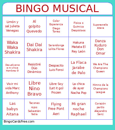 MUSICAL Bingo Card