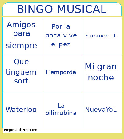Musical Bingo Card