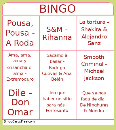 Musical Bingo Card