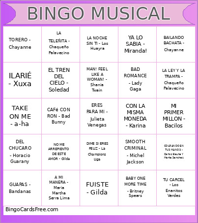 MUSICAL Bingo Card