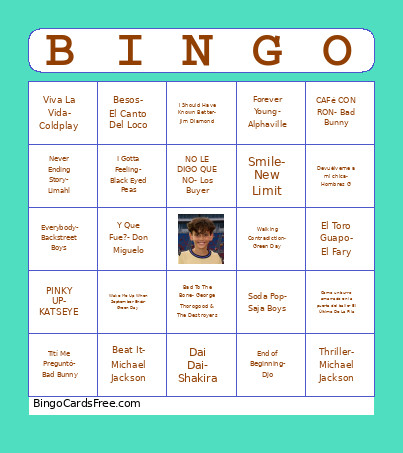Musical Bingo Card