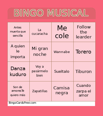 MUSICAL Bingo Card