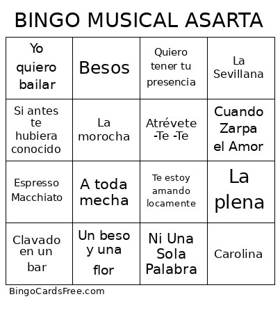 MUSICAL ASARTA Bingo Card