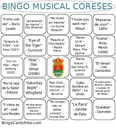 MUSICAL CORESES Bingo Card