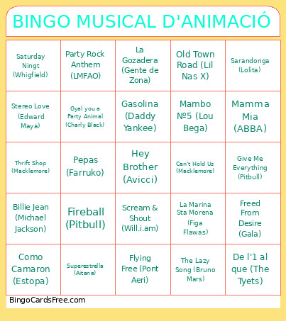 MUSICAL D'ANIMACIÓ Bingo Card