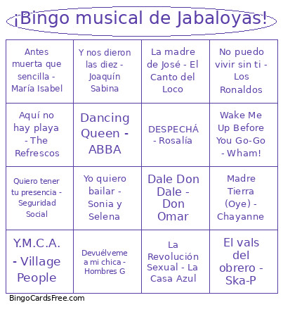 ¡ Musical De Jabaloyas! Bingo Card