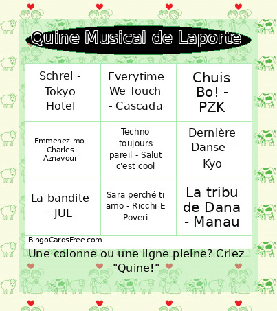 Musical De Laporte Bingo Card