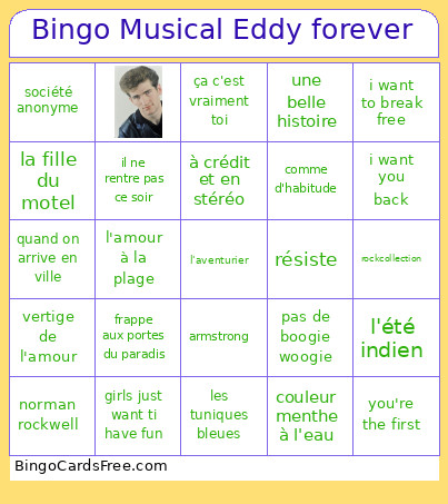 Musical Eddy Forever Bingo Card