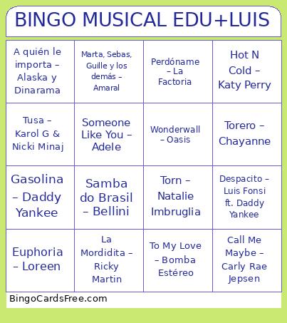 BINGO MUSICAL Cards Free Pdf Printable Game, Title: BINGO MUSICAL EDU+LUIS