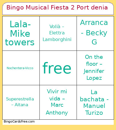 Musical Fiesta 2 Port Denia Bingo Card