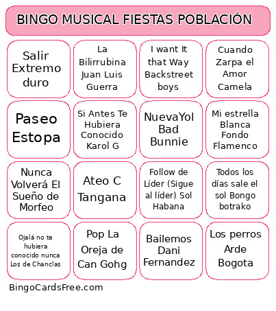 Musical Fiestas Población Bingo Card
