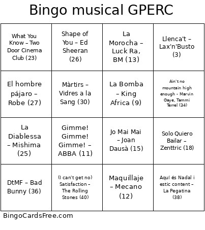 Musical GPERC Bingo Card